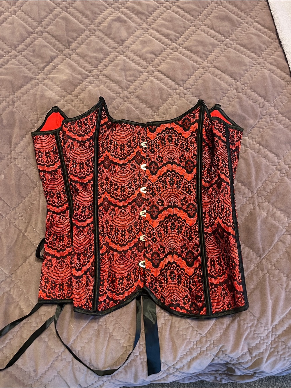 Red Lace-Trim Corset Waist Cincher